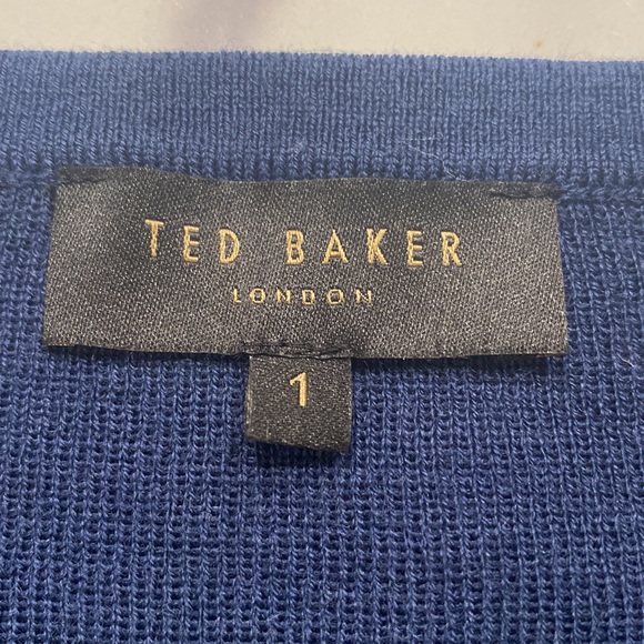 Ted Baker London Navy Blue V Neck Sweater with Ruching - Picture 4 of 6